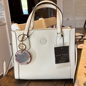 Nanette Lepore Cream Pebbled Leather Satchel with Charm